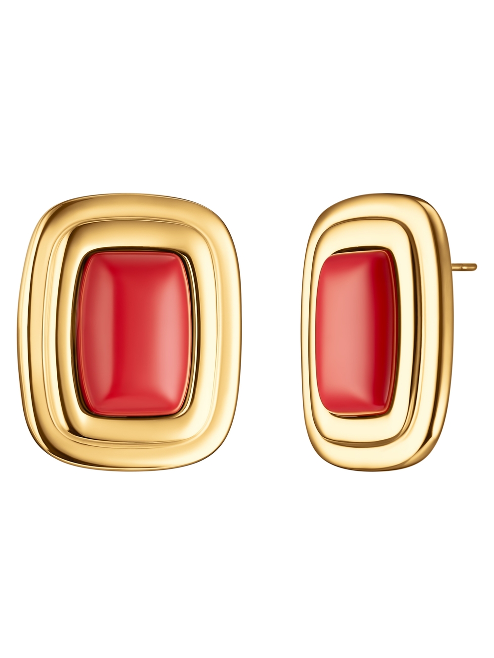 Gold-Tone Earrings with Red Resin Cushion Accents